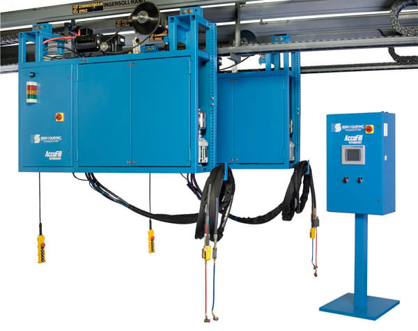 I need an a/c test and fill system capable of cycling a vehicle every minute while simply presenting fill tool to operator, then returning to start position after cycle completion.