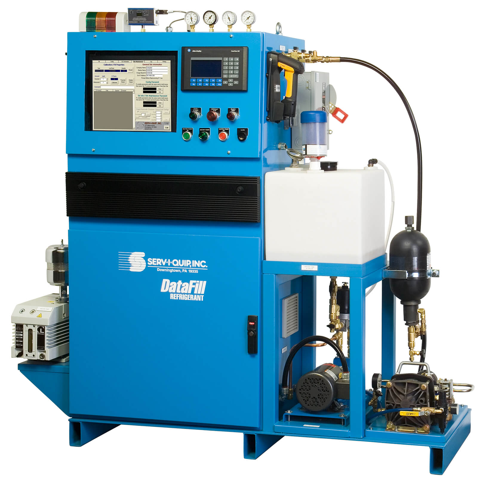 I’d like a complete system that will pressure test with nitrogen, perform a vacuum decay test, charge PAG oil and refrigerant, then check and record the performance of the a/c unit.